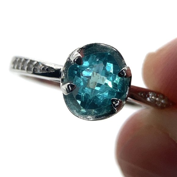 Paraiba Blue Apatite .84ct Platinum Finish Solid 925 Sterling Silver Ring - Picture 1 of 8